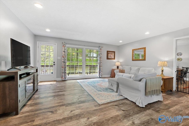 1762 Old Big Cove Rd SE, Owens Cross Roads, AL 35763 - living area with wood finished floors, baseboards, and recessed lighting