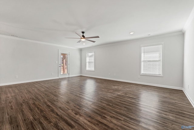 138 Barlow Way, Owens Cross Roads, AL 35763 - empty room with baseboards, ornamental molding, and dark wood-style flooring