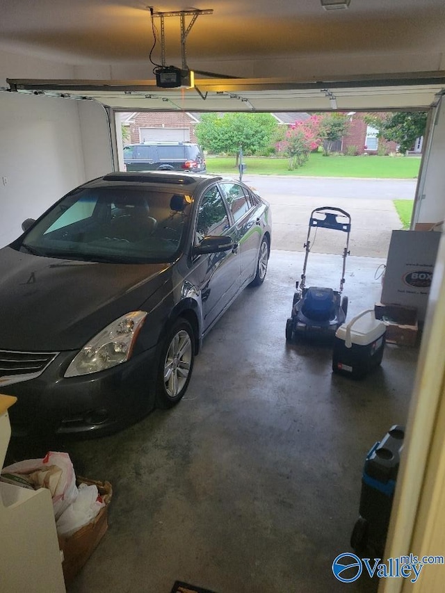 garage with a garage door opener