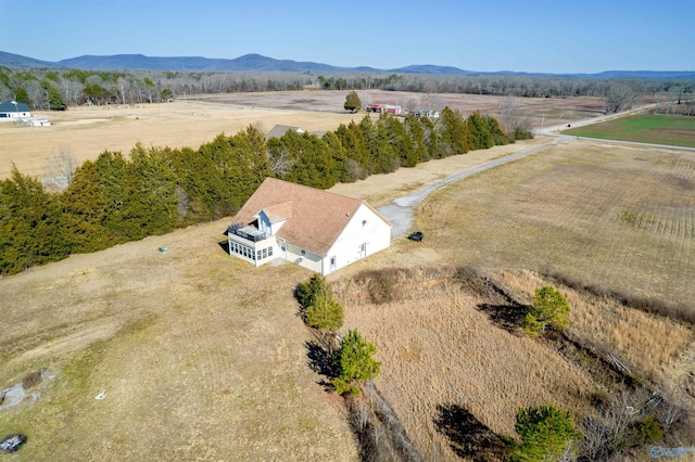 aerial view featuring a mountain view and a rural view