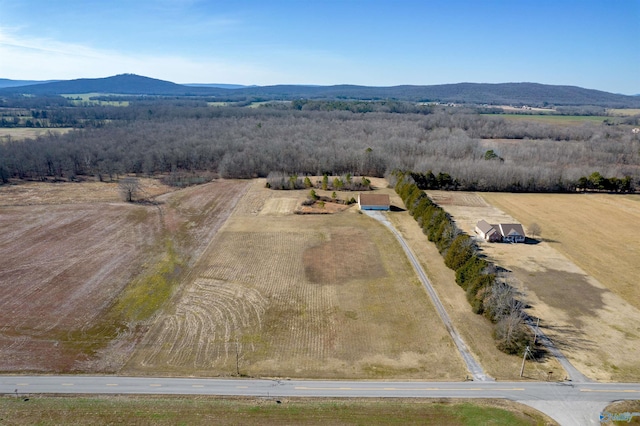 aerial view featuring a mountain view and a rural view