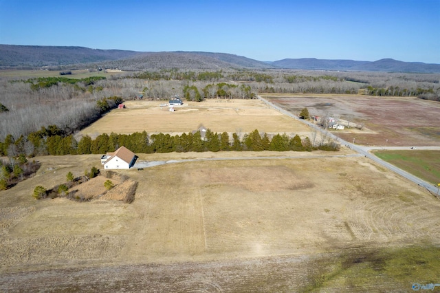 aerial view featuring a rural view and a mountain view