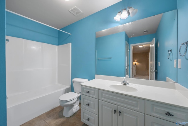 full bathroom featuring tile patterned flooring, vanity, shower / washtub combination, and toilet