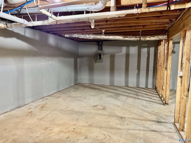 basement with concrete block wall