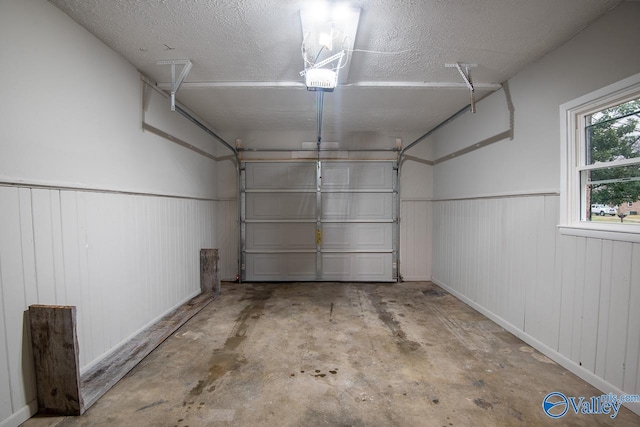 garage with wood walls