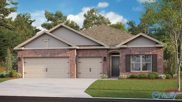 view of front facade with a garage and a front lawn