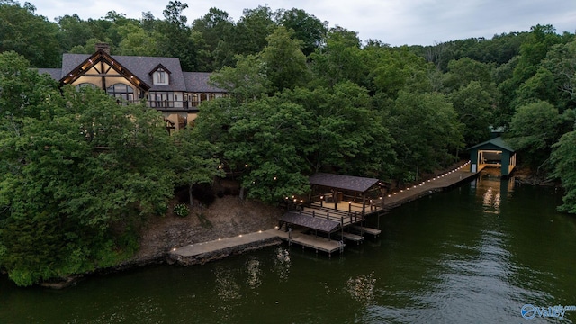 view of dock with a water view