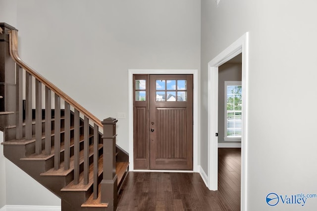 foyer entrance with dark hardwood / wood-style flooring