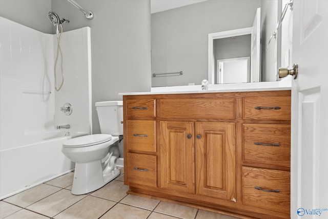 full bathroom with tile patterned floors, vanity, bathing tub / shower combination, and toilet