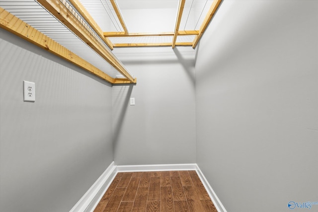 spacious closet with dark wood-type flooring