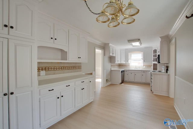 119 Victoria Dr, Madison, AL 35758 - kitchen with a chandelier, stainless steel dishwasher, electric stove, open shelves, and a sink
