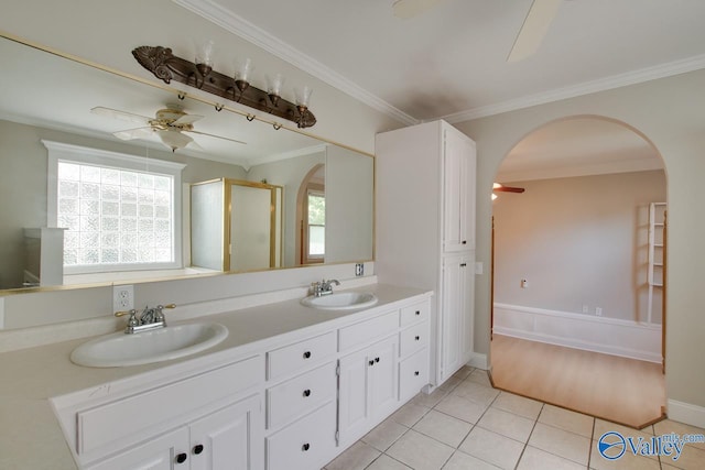 119 Victoria Dr, Madison, AL 35758 - full bathroom featuring a ceiling fan, tile patterned floors, healthy amount of natural light, and ornamental molding