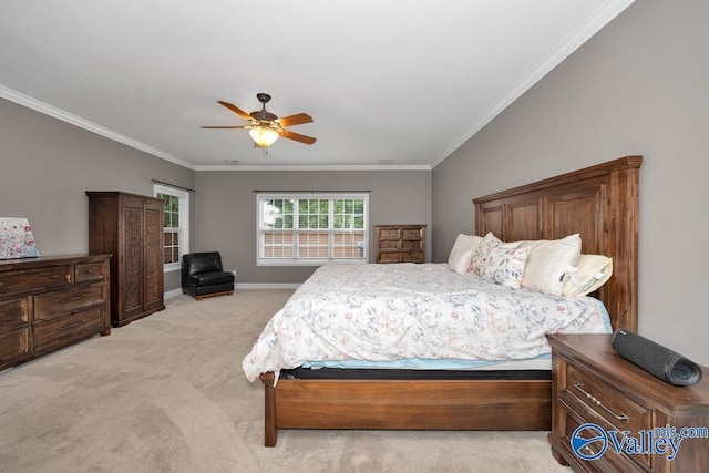 133 Mill Park Ln, Madison, AL 35758 - bedroom with light carpet, baseboards, crown molding, and ceiling fan