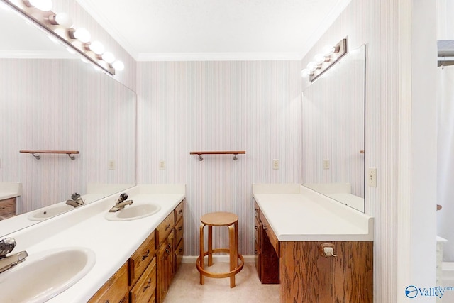 bathroom with vanity and crown molding