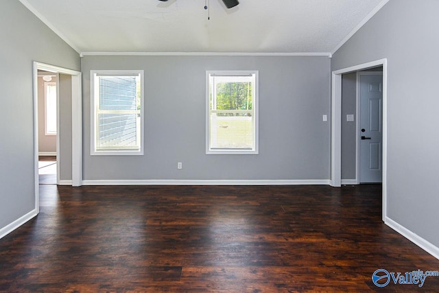 spare room with crown molding, a healthy amount of sunlight, and ceiling fan