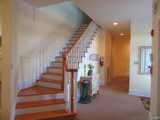 stairway with carpet floors