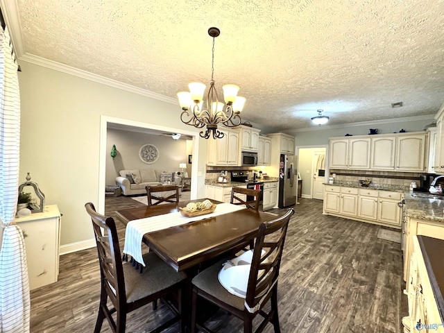 dining area featuring ornamental molding, dark hardwood / wood-style floors, and sink