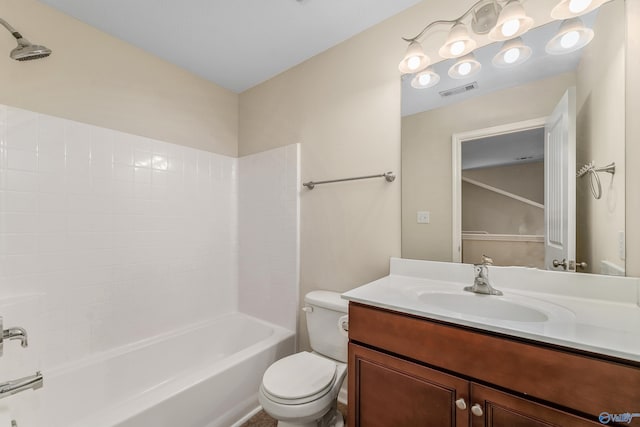 full bathroom featuring vanity, toilet, and bathtub / shower combination