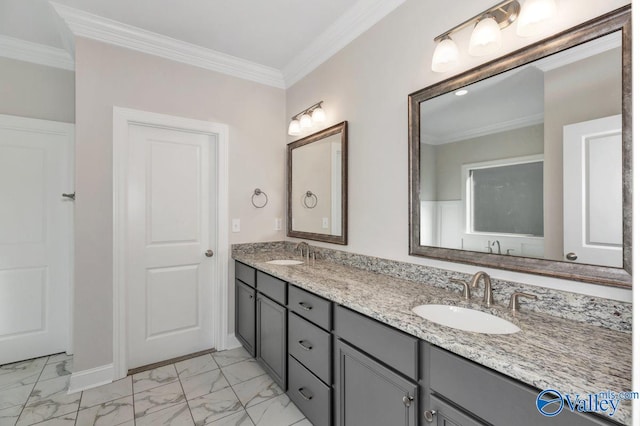 bathroom featuring vanity and crown molding