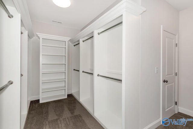 spacious closet with dark carpet