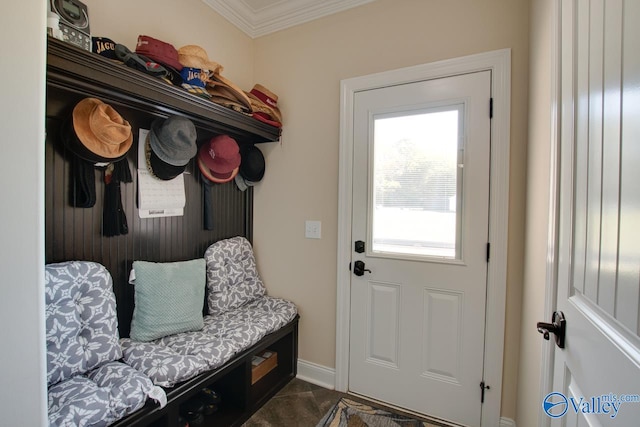 mudroom with ornamental molding