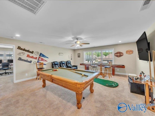 414 Wood Sage Ln, Huntsville, AL 35824 - rec room with visible vents, billiards, and carpet flooring