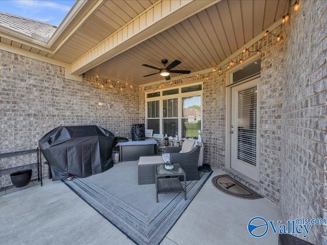 414 Wood Sage Ln, Huntsville, AL 35824 - view of patio / terrace featuring grilling area, a ceiling fan, and an outdoor hangout area