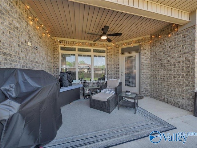 414 Wood Sage Ln, Huntsville, AL 35824 - view of patio with an outdoor living space, a grill, and ceiling fan