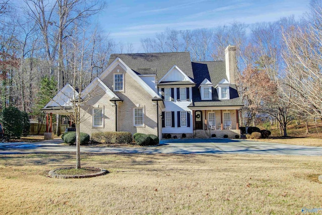 view of front of home featuring a front lawn and covered porch