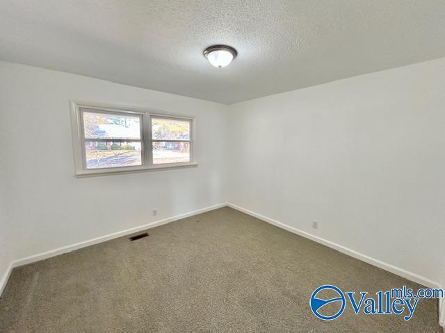 carpeted spare room with a textured ceiling