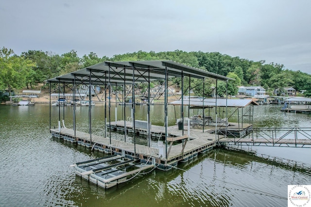 dock area with a water view