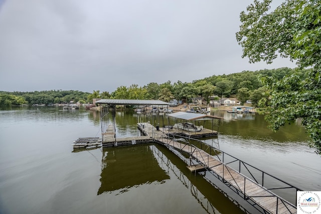 view of dock with a water view