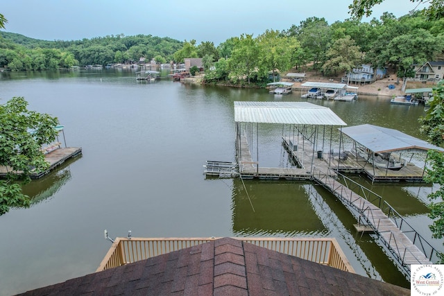 view of dock with a water view