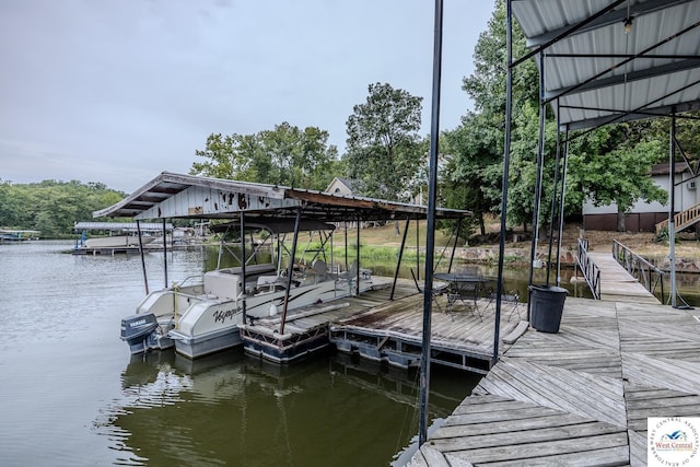 view of dock featuring a water view