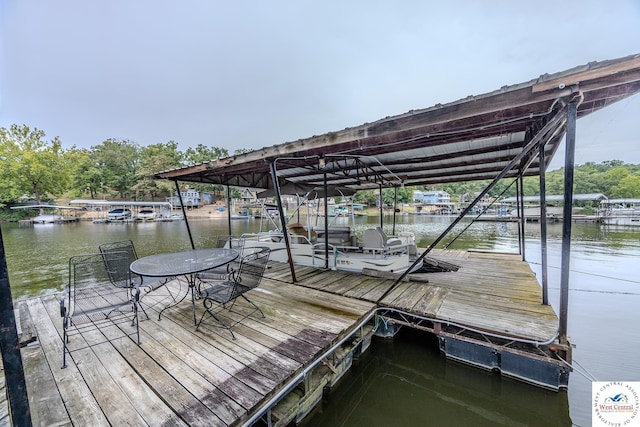 view of dock with a water view