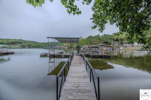 dock area with a water view