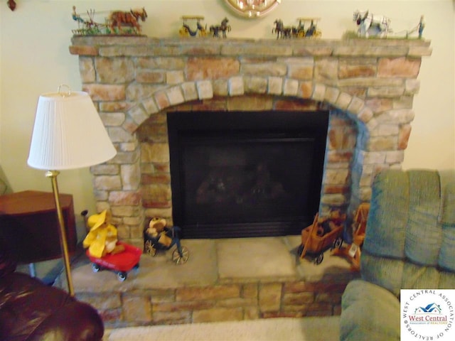 interior details with a fireplace