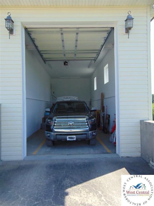 garage with a garage door opener