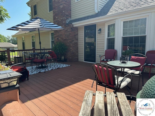 wooden deck featuring outdoor dining space