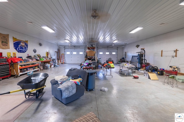 garage featuring a workshop area