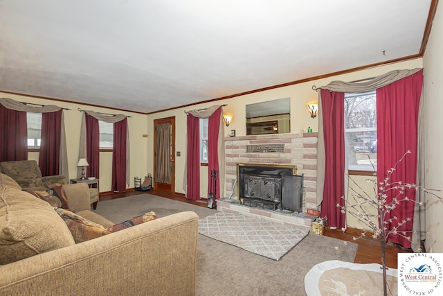 living room featuring crown molding and wood finished floors