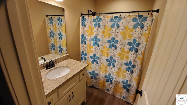 bathroom featuring vanity and wood finished floors