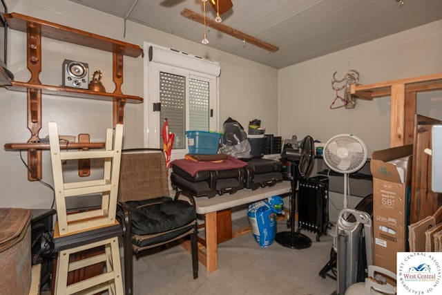 interior space featuring a ceiling fan