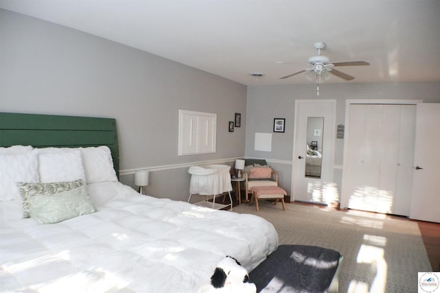 bedroom with a closet and ceiling fan