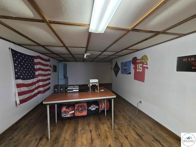 interior space with dark wood-style flooring