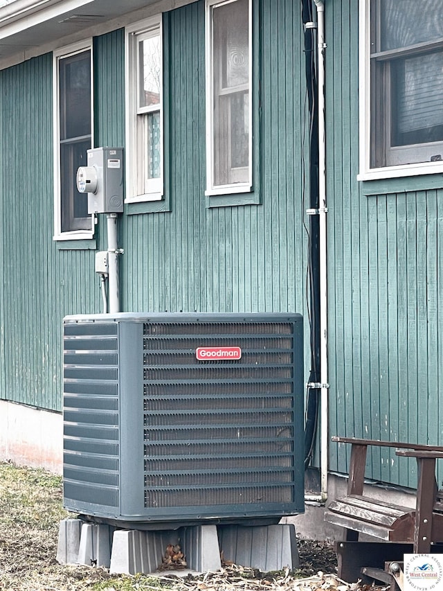 details with electric meter and central AC unit