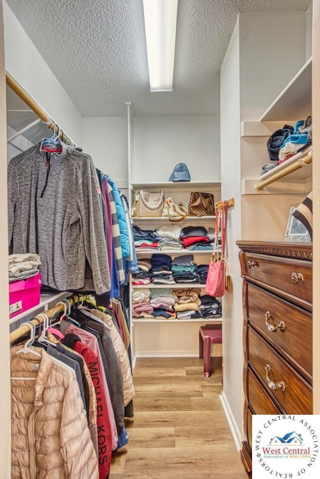 walk in closet featuring light wood-style flooring