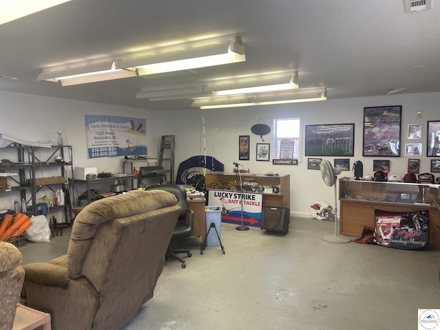 garage featuring a workshop area