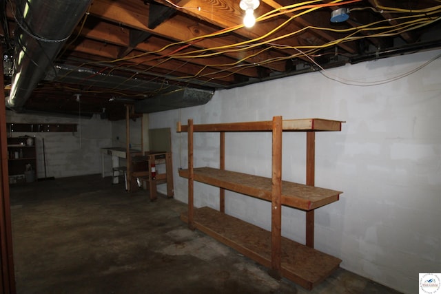 view of unfinished basement