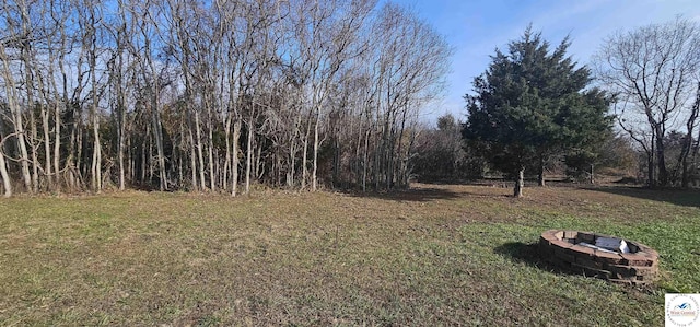 view of yard with a fire pit